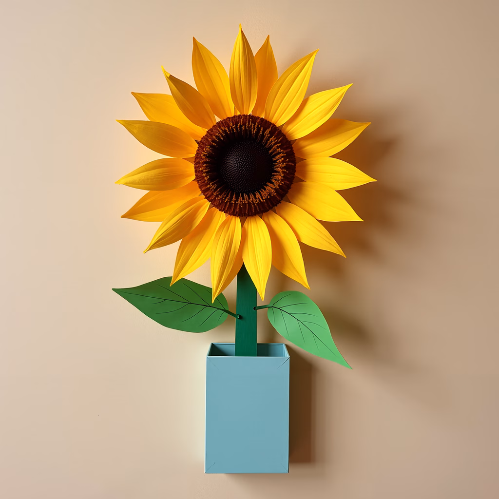Bright yellow sunflower in paper art style, minimalist design.