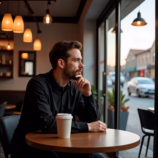 Thoughtful Moment in Coffee Shop