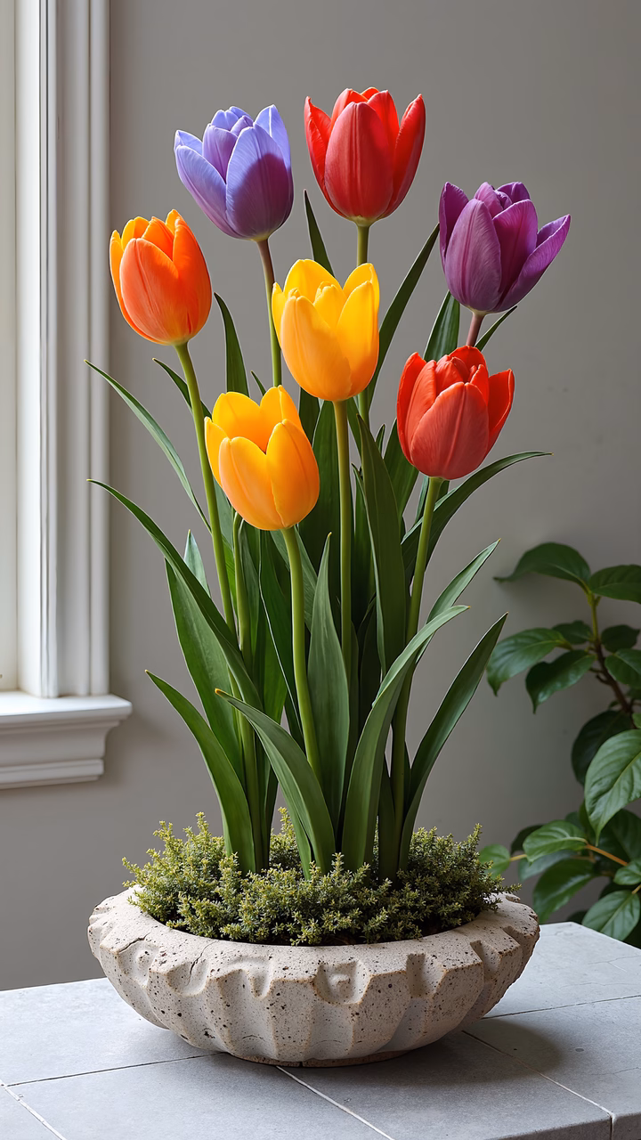 Vibrant tulip bouquet illustration, celebrating spring's freshness.