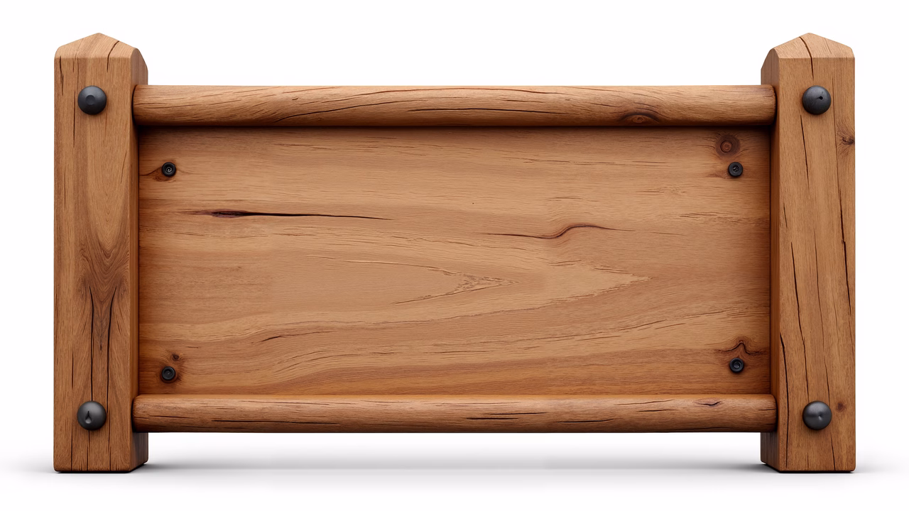 Rustic wooden frame with natural grain and black screws.