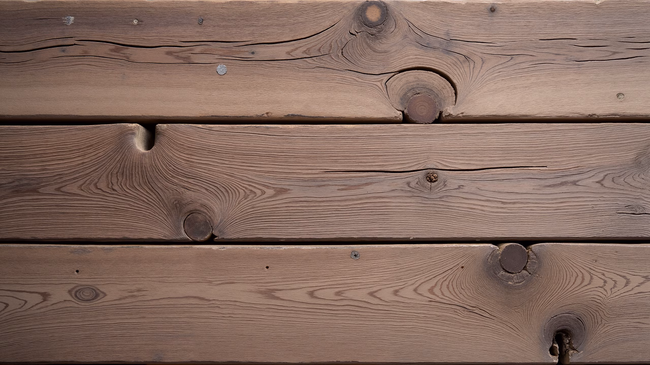 Close-up of wooden planks with natural grain patterns and knots, evoking a rustic and nostalgic feel.