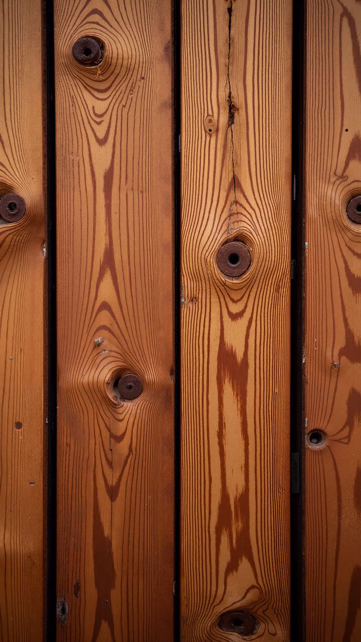 Close-up of wooden planks with natural grain patterns and knots, evoking warmth and nostalgia.