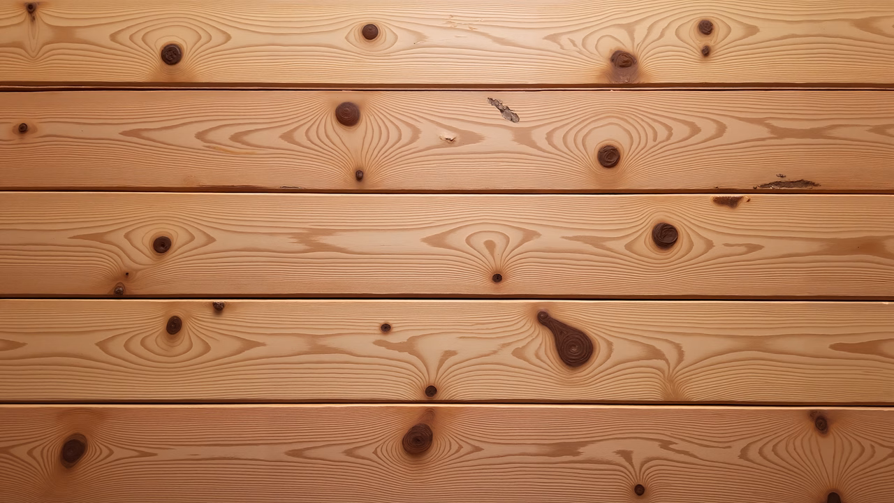 Close-up of rustic wooden planks with natural grain and knots, evoking tranquility.