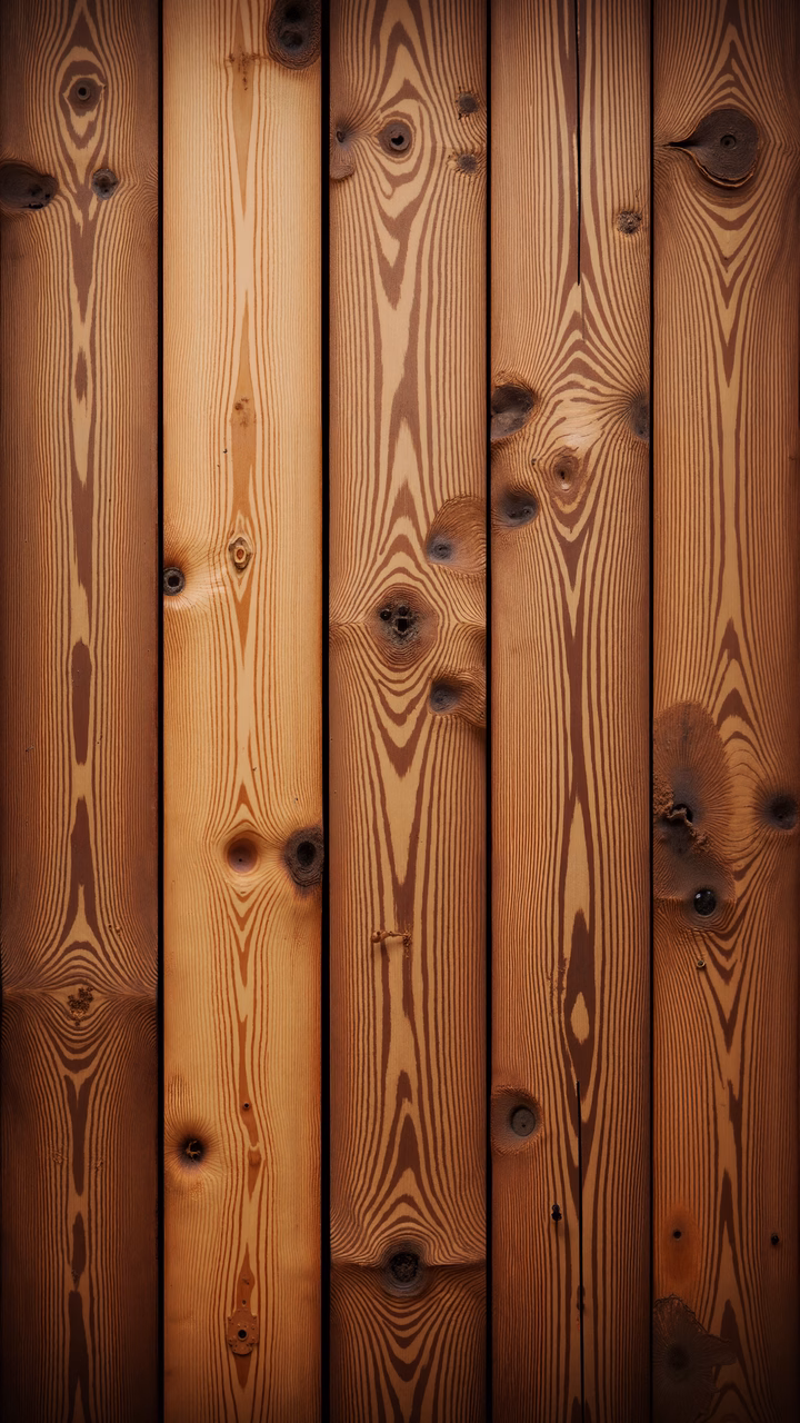 Close-up of wooden planks with natural grain patterns and knots, evoking a rustic charm.