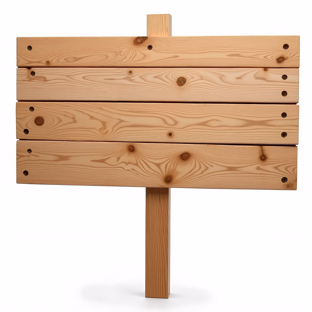 Minimalistic wooden signboard with natural texture and clean lines.