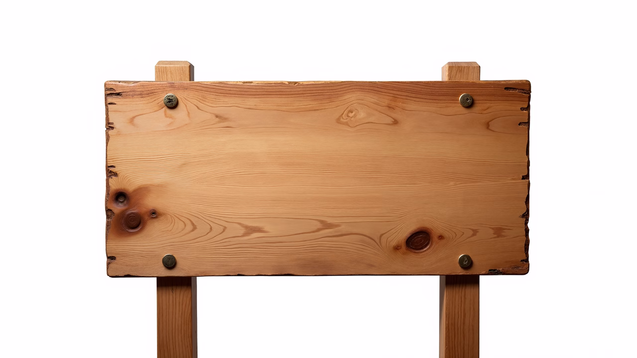 Blank wooden sign with natural grain and earthy tones, minimalist design.