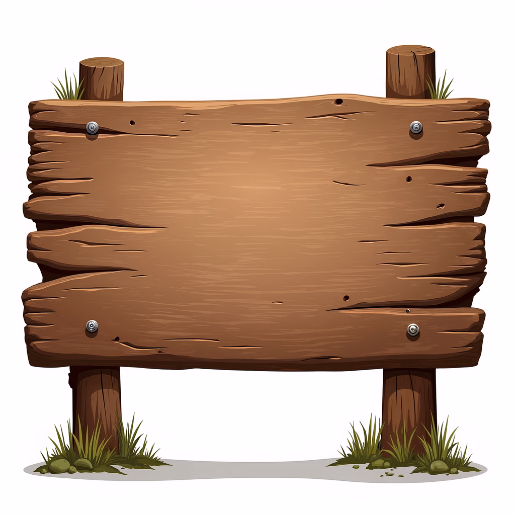 A charming, rustic wooden sign with natural wood grain and green grass accents.