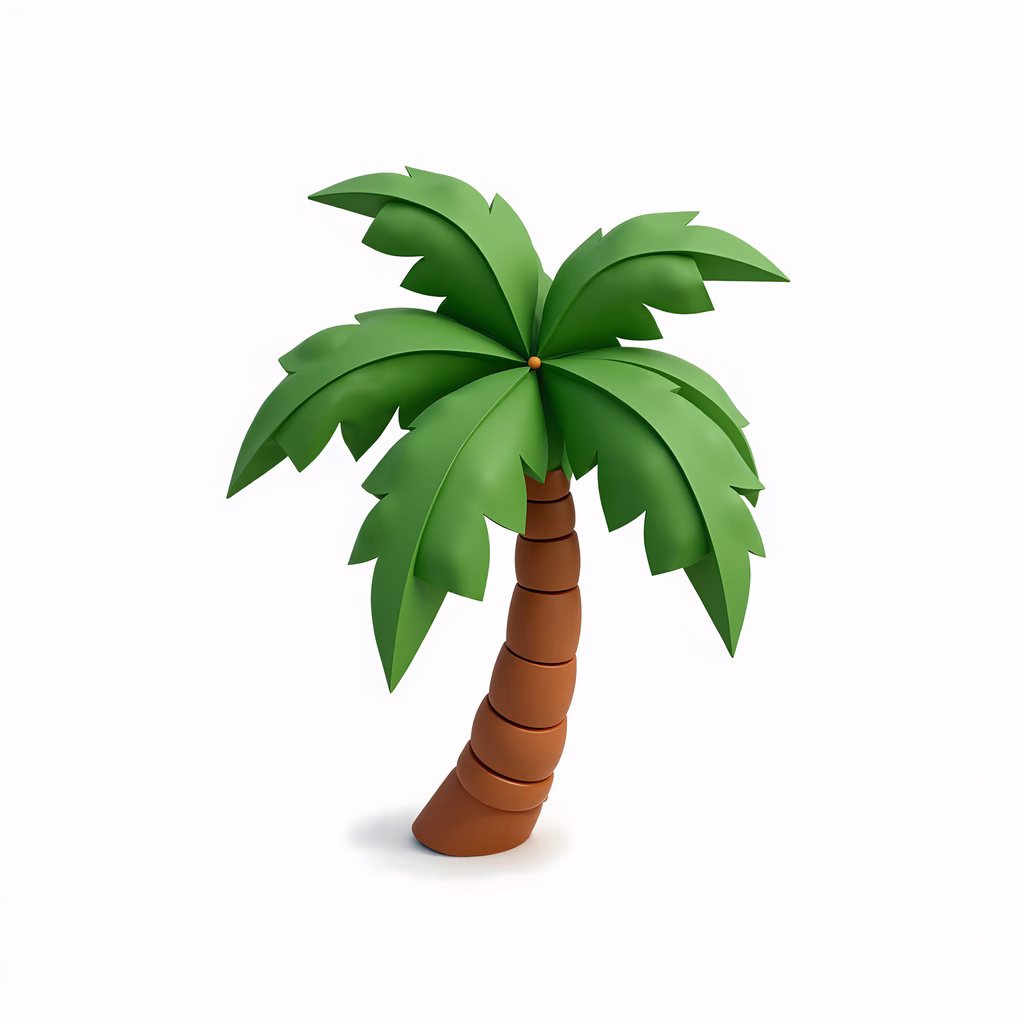 A cheerful, stylized palm tree against a clean white background.