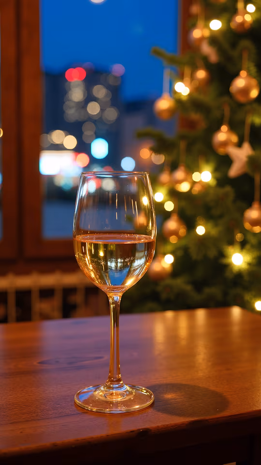 Champagne Glass by Christmas Tree