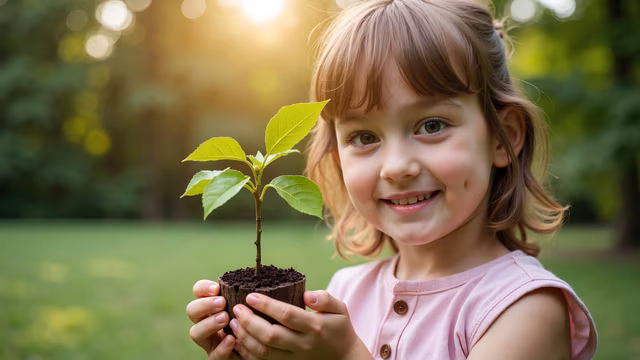 Child Holding a Young Plant