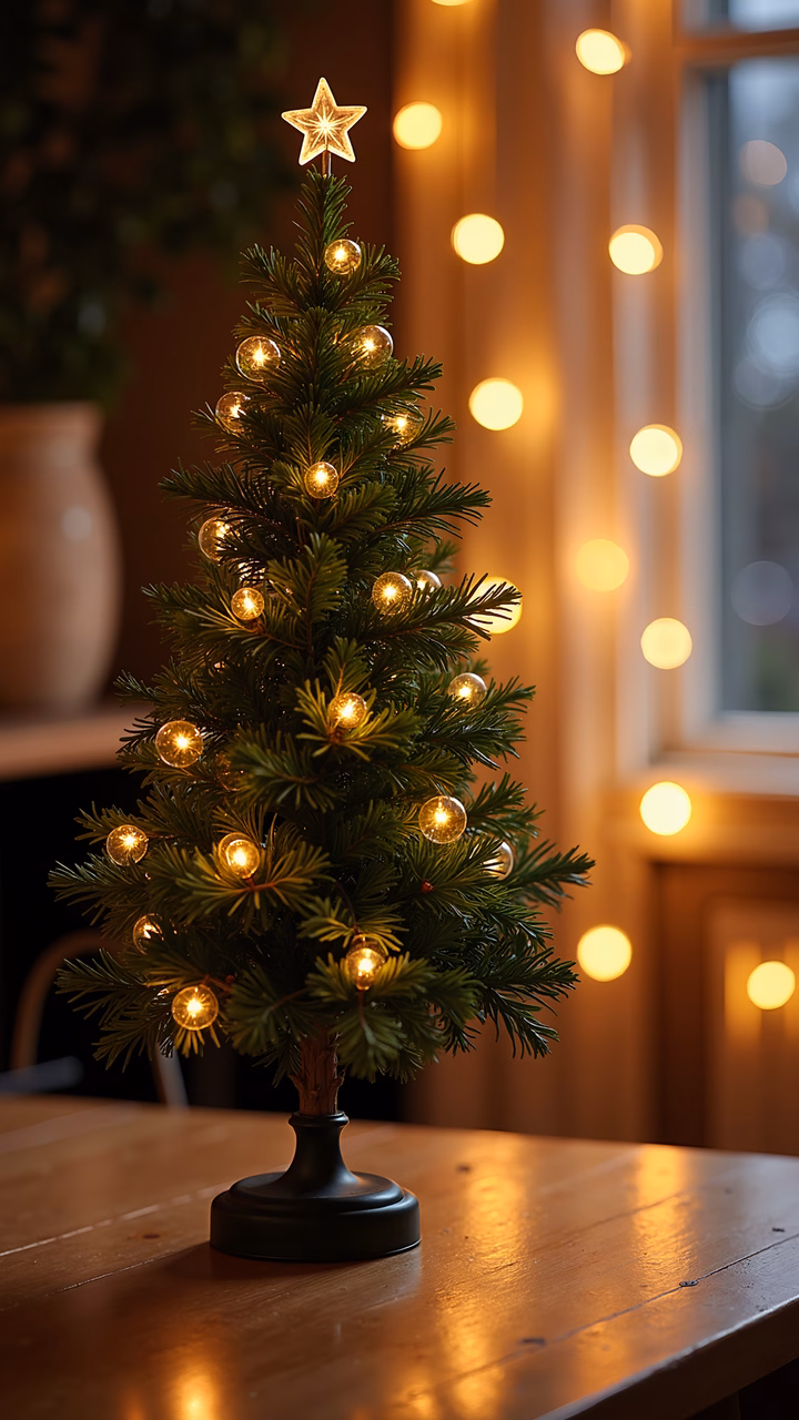 A charming Christmas tree illuminated by warm lights, perfect for holiday decor.
