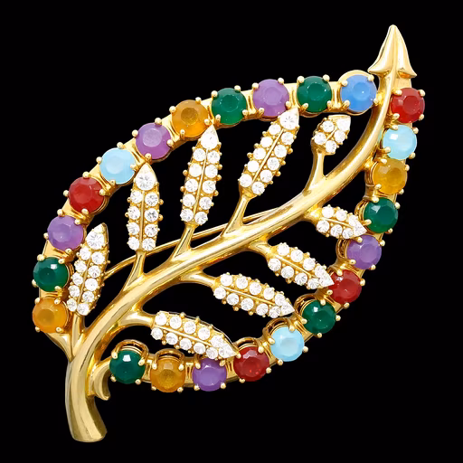 Colorful Gemstone Leaf Brooch