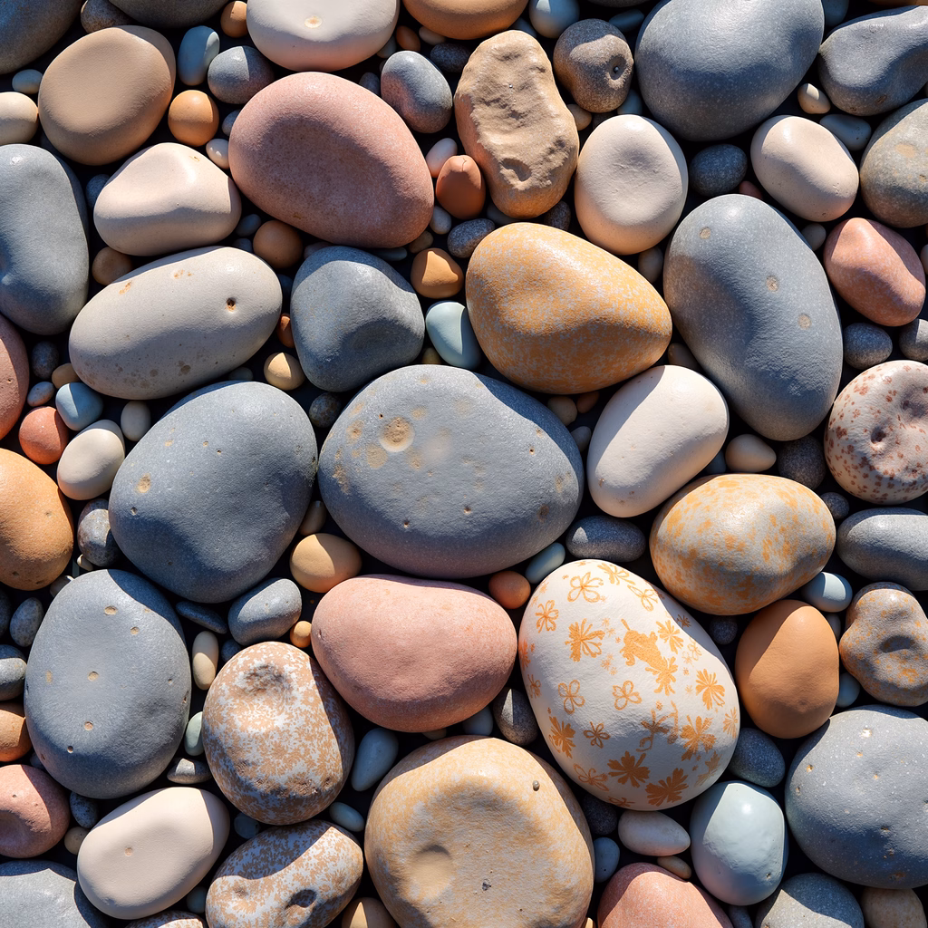 Close-up of colorful pebbles under sunlight, evoking serenity and earthiness.