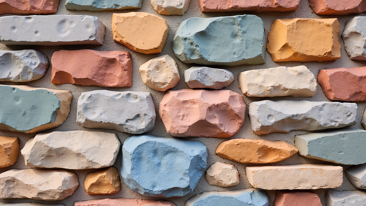 Vibrant stone wall illustration featuring earthy tones and organic textures.