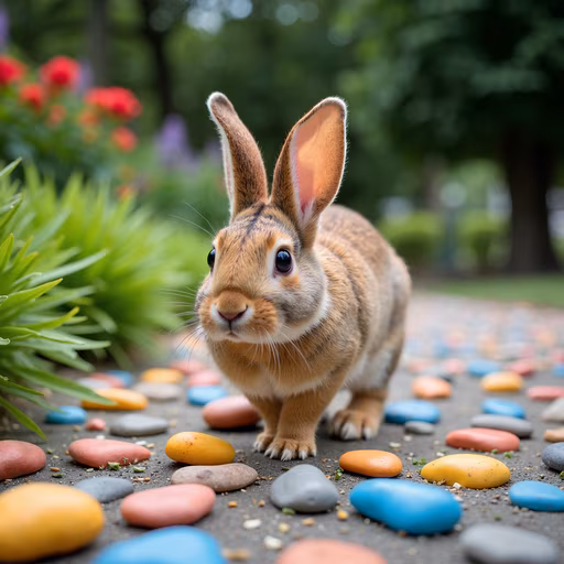 Cute Bunny in a Colorful Garden
