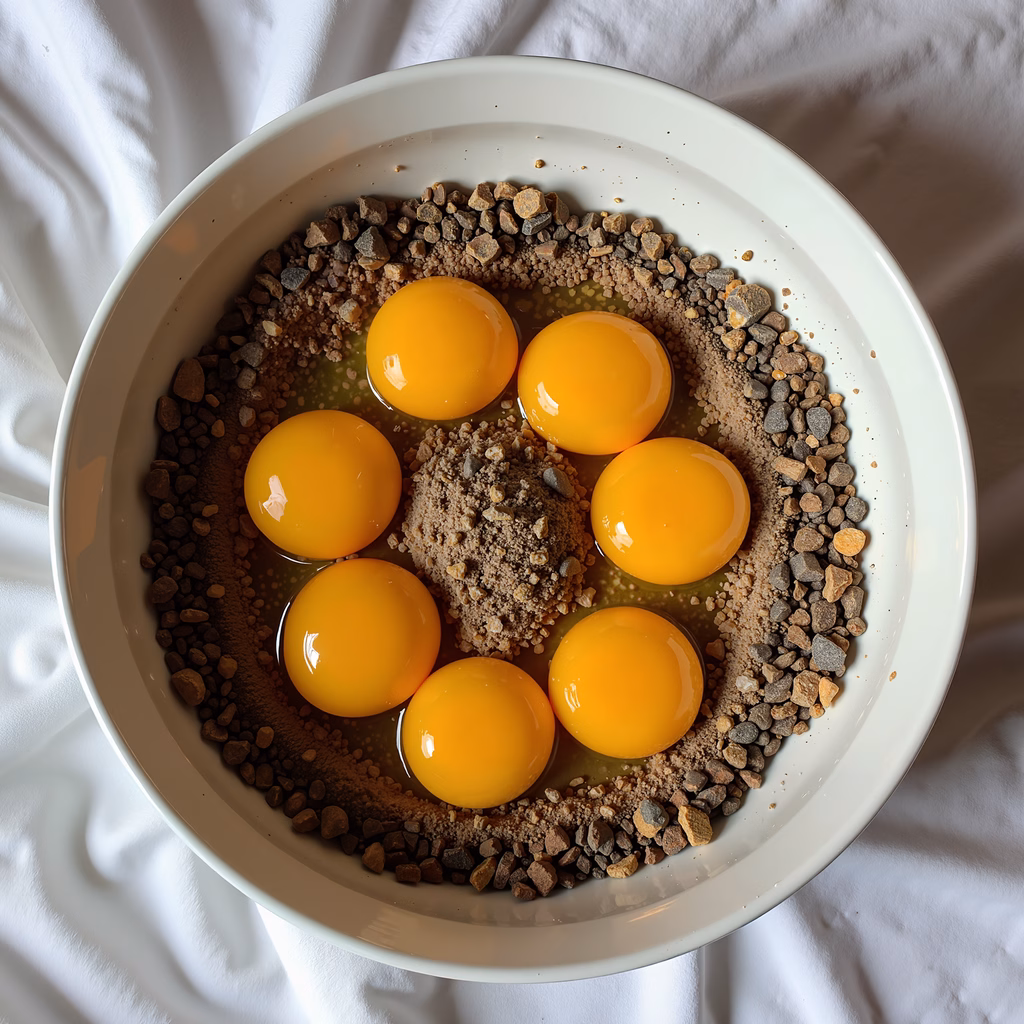 Vibrant egg yolks amidst grains, food photography, natural simplicity, culinary inspiration