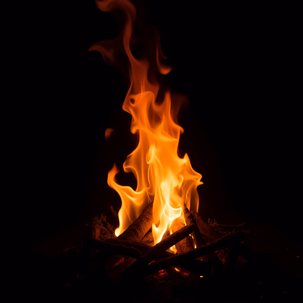 Vibrant flames dancing against a dark background, creating a striking contrast and evoking warmth and intensity.