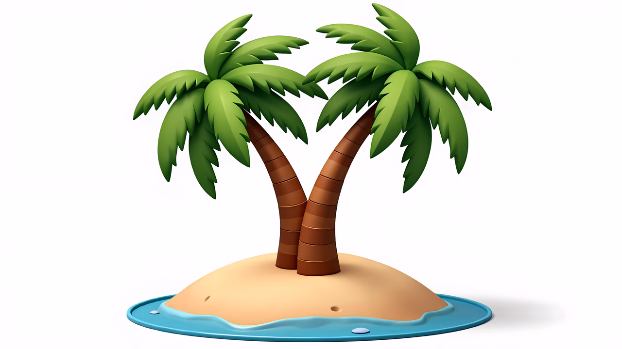 A charming island scene with palm trees and sandy shores.