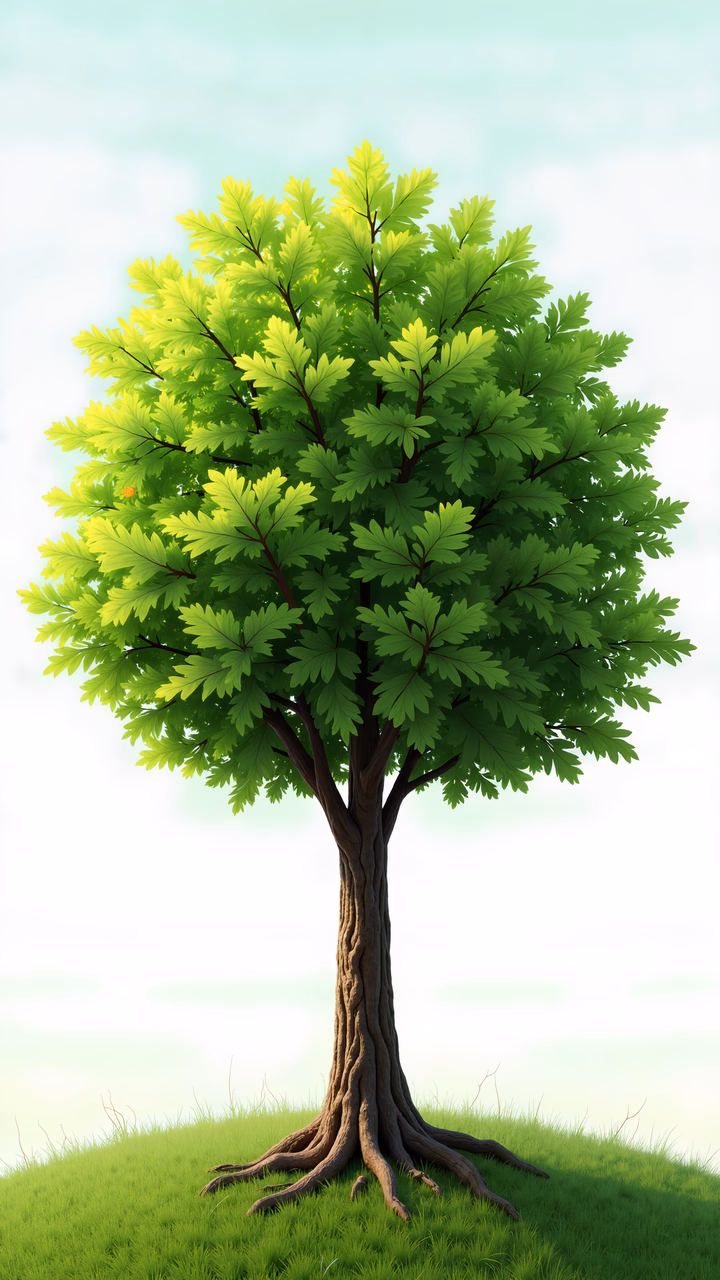 Vibrant green tree illustration on a serene background
