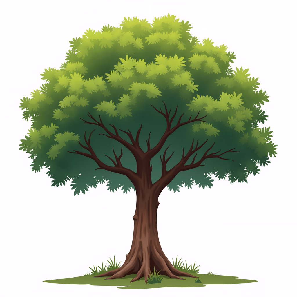 A detailed illustration of a lush green tree with vibrant foliage and a sturdy trunk.