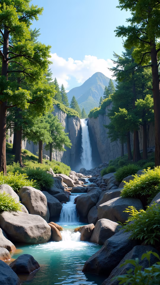 Mountain Waterfall Illustration