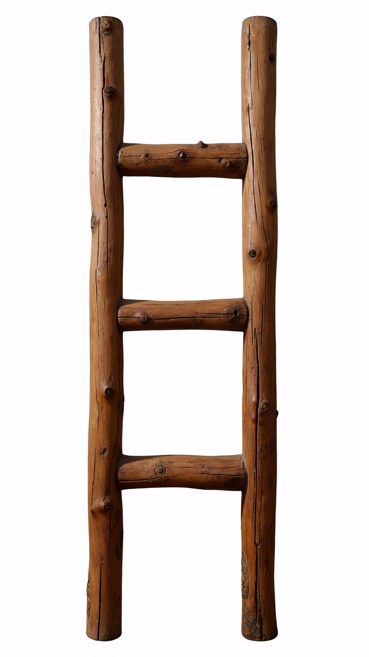 A charming, rustic wooden ladder with a natural, earthy color palette.