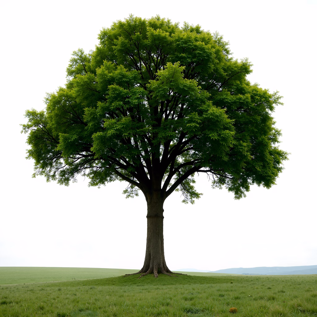 A solitary tree on a grassy hill under a pale sky, evoking a sense of peace and solitude.