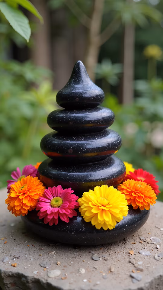Stacked Stones with Vibrant Flowers