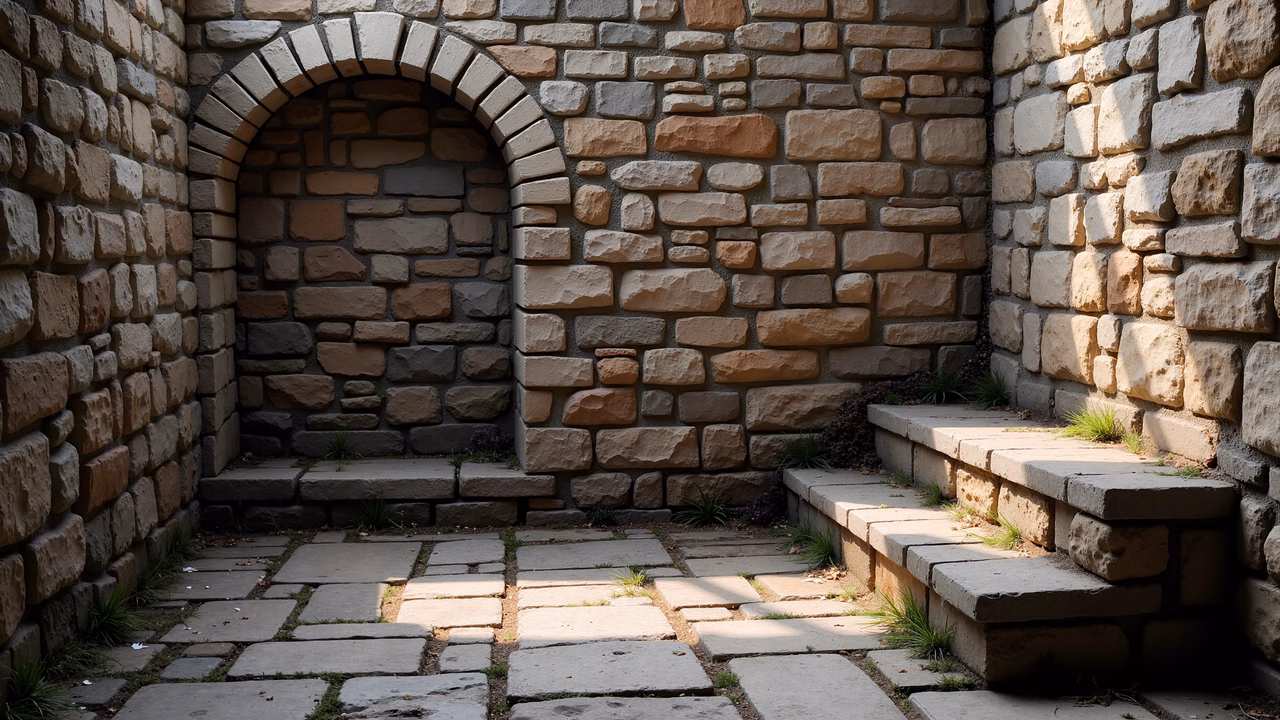 A serene stone archway inviting exploration under warm sunlight.