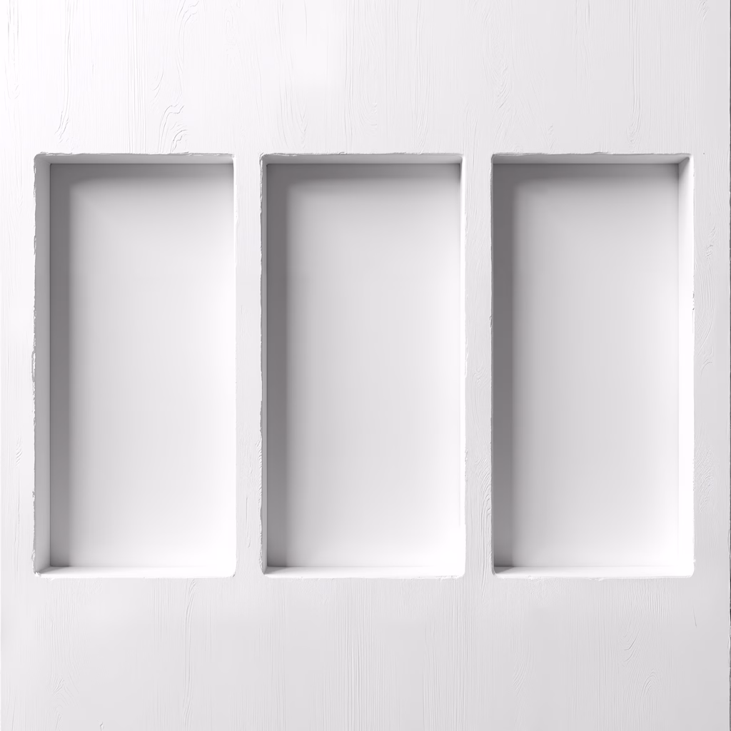 Minimalist illustration of three empty frames against a textured white background.