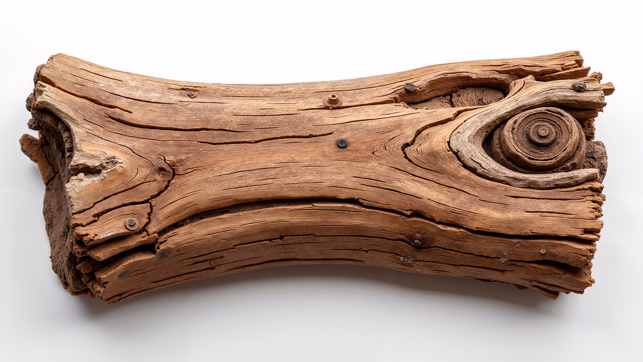 Close-up of a weathered log showcasing its natural textures and colors.