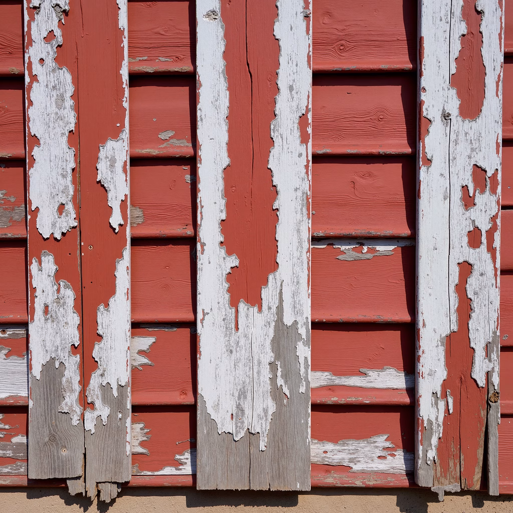 Close-up of weathered red barn siding with peeling white paint, evoking nostalgia and timelessness.