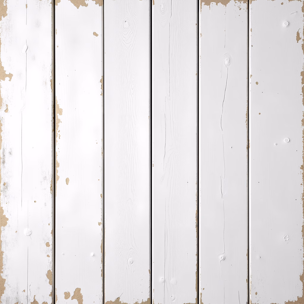 Close-up of weathered white wooden planks with chipped paint and visible grain patterns.