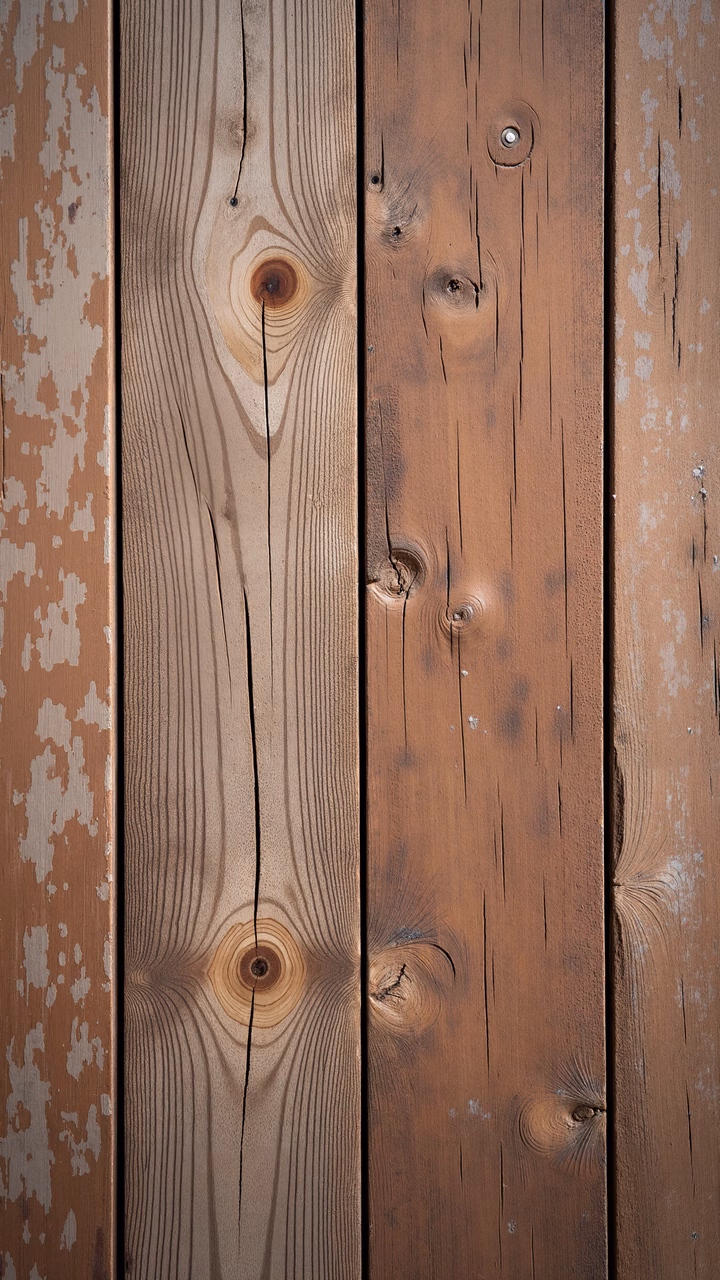 Close-up of weathered wood planks with detailed textures and warm tones.