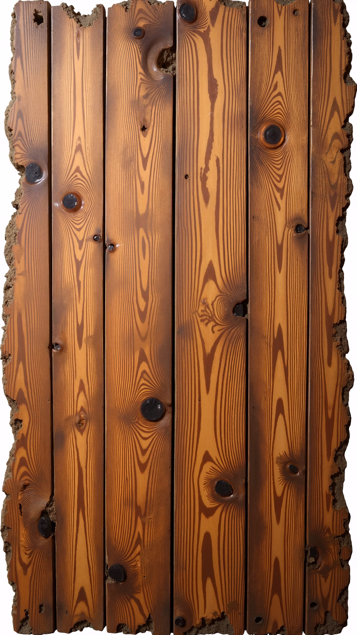 Vertical arrangement of weathered wooden planks with rich, earthy tones and natural imperfections.