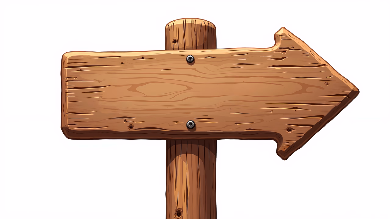 A rustic wooden arrow sign pointing right, ideal for directional guidance in outdoor settings.