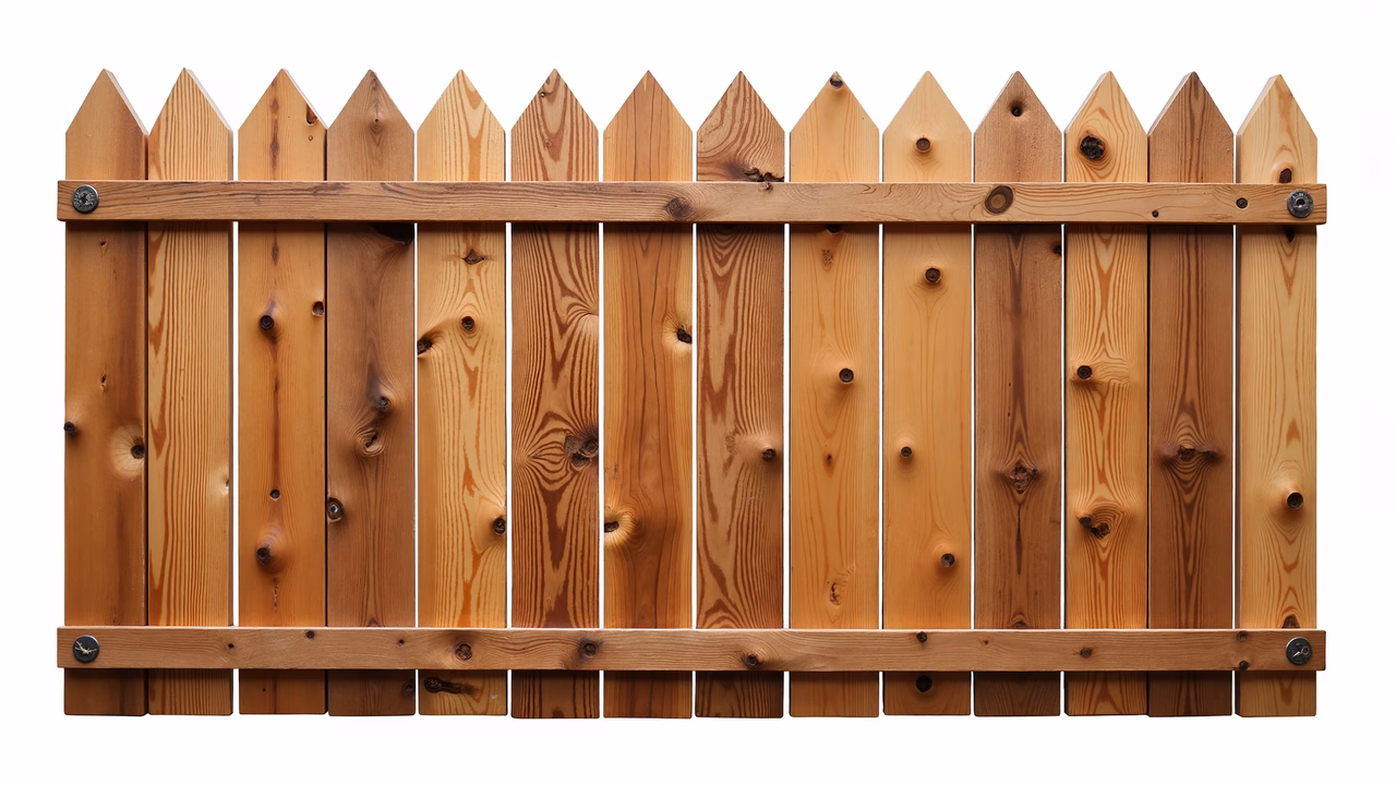 A detailed illustration of a rustic wooden fence with natural tones and grain patterns.