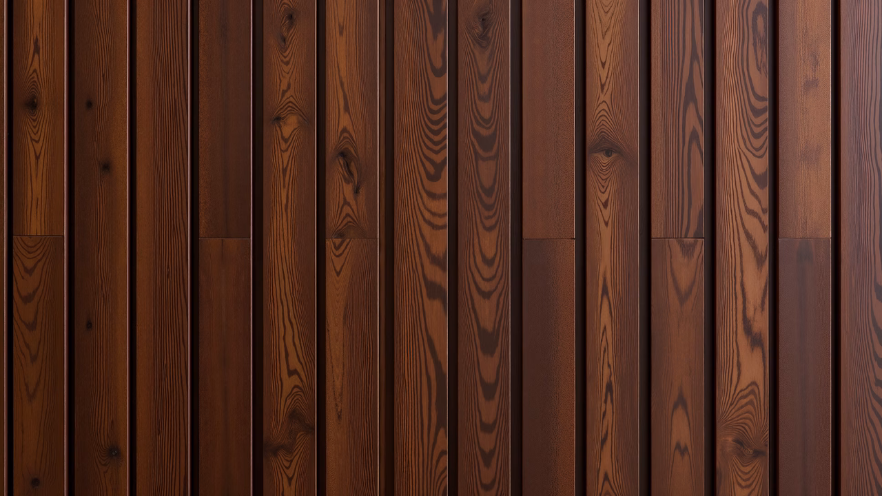 Uniform wooden panels with warm brown tones and intricate grain patterns.