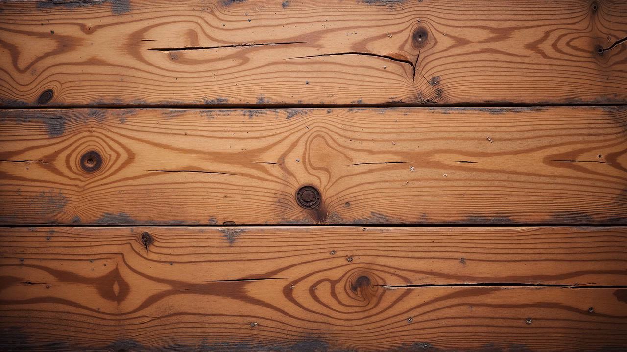 Close-up of wooden planks with intricate grain patterns and knots, evoking rustic charm and warmth.