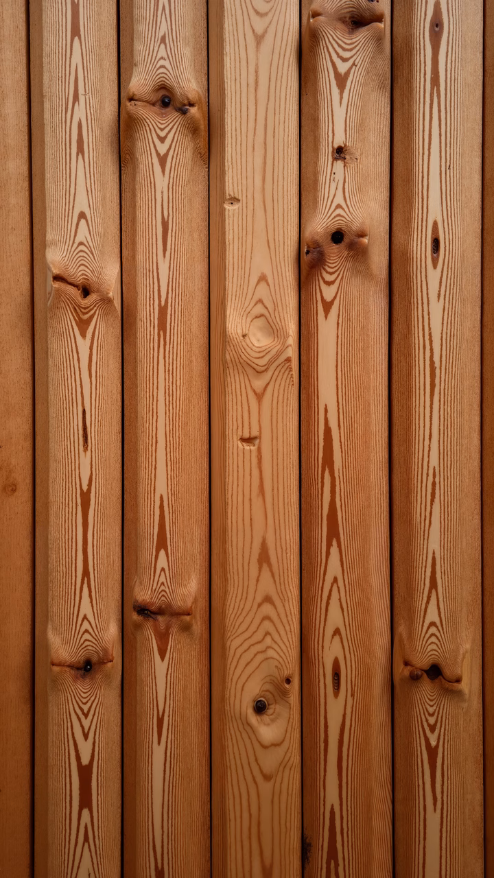 Close-up of wooden planks with natural grain and knots, evoking warmth and rustic charm.