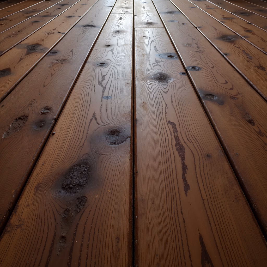 Close-up of wooden planks with detailed grain patterns and warm tones.