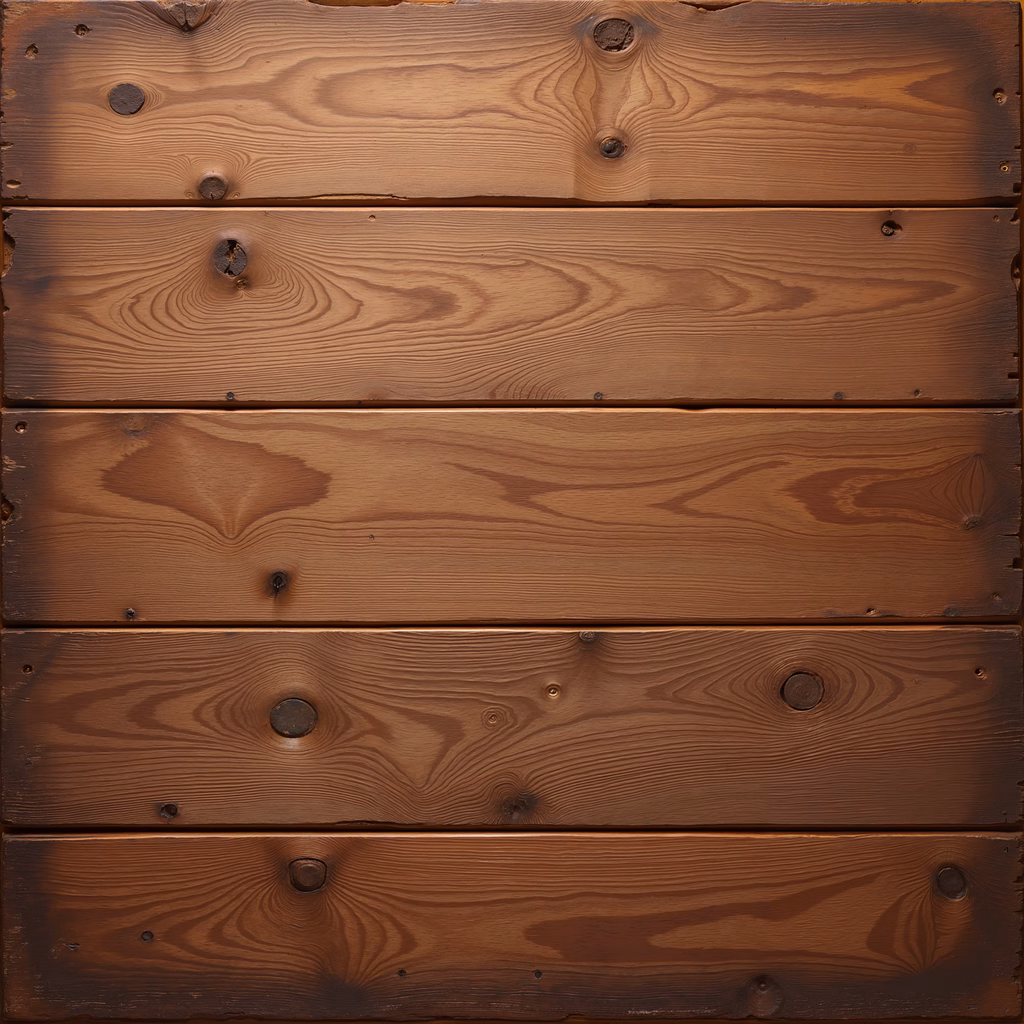 Close-up of wooden planks with natural grain patterns and knots, showcasing rich textures and warm tones.