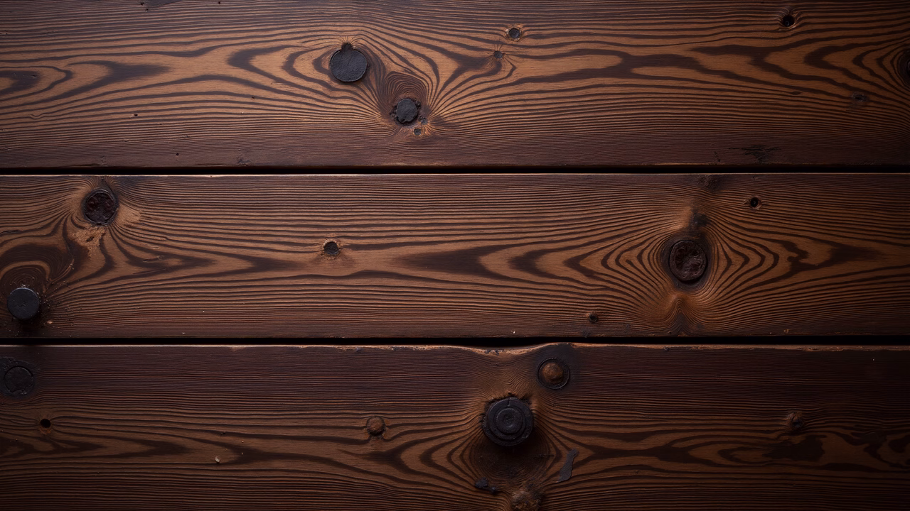 Close-up of wooden planks with detailed grain patterns and knots, showcasing natural textures and warm tones.