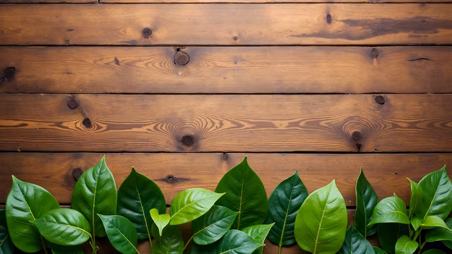 Wooden Planks with Green Leaves