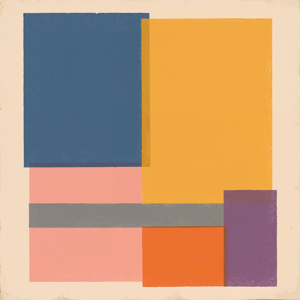 Muted abstract composition with geometric shapes and soft colors.