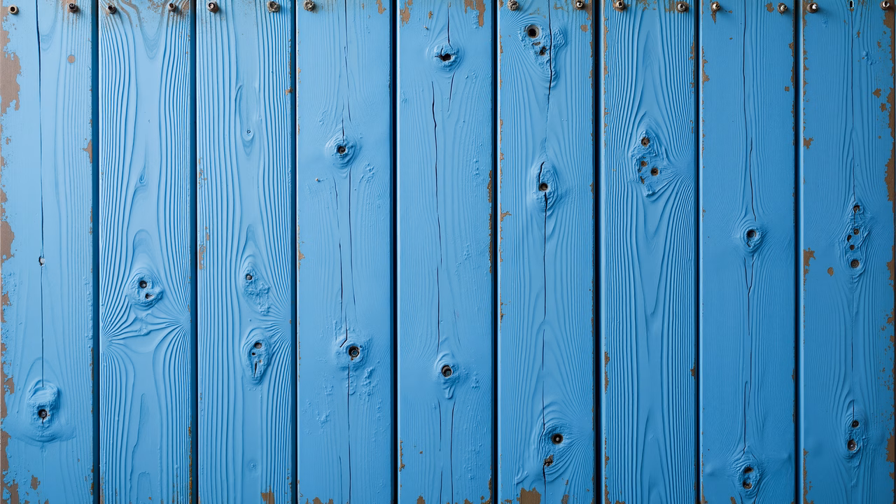 Vibrant blue wooden planks with natural textures and wear marks.