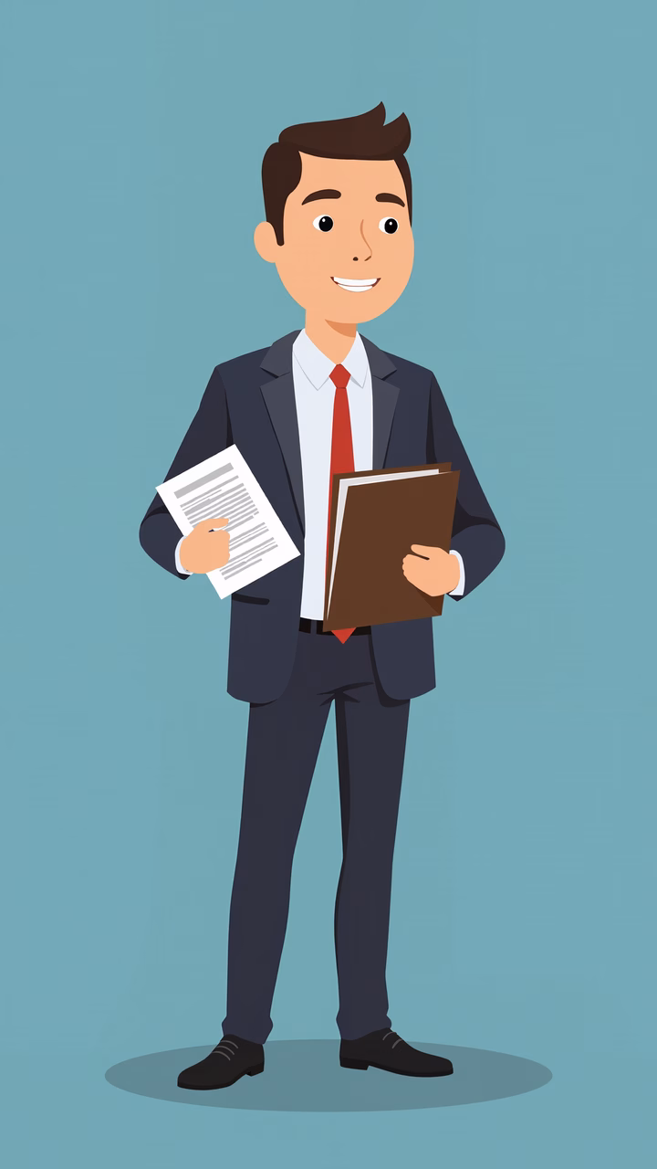 Professional businessman with documents, modern illustration style.