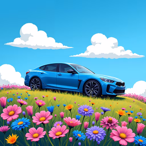Car in a Flower Field