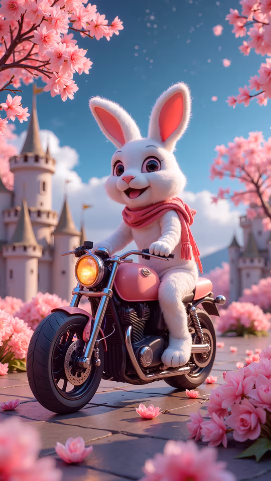 Cartoon Bunny Riding Motorcycle