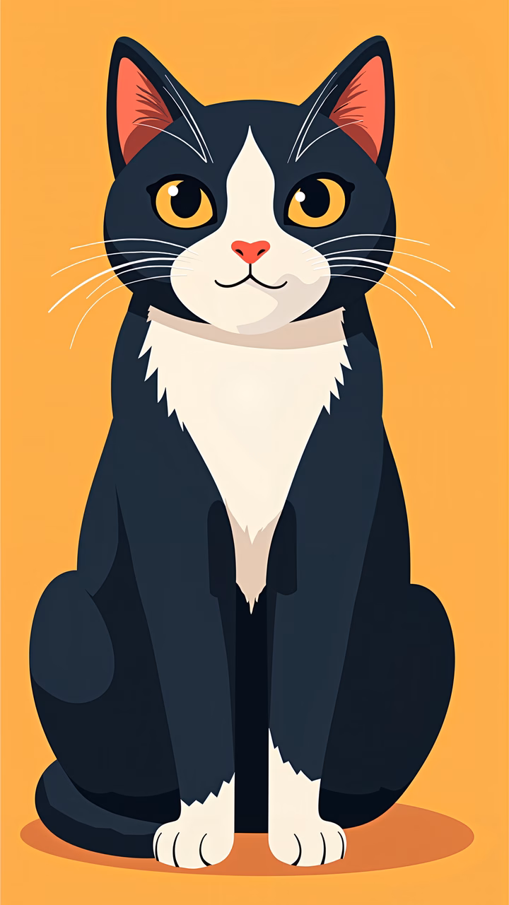 A cute cartoon cat with vibrant colors and a friendly expression.